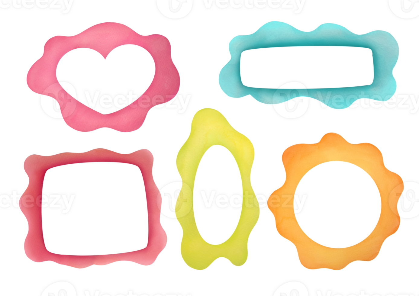 clipart cute watercolor photo frame set with copy space on transparent background. cut out illustrations collection for design of children's scrapbooking albums, diaries, gliders and for any purpose png