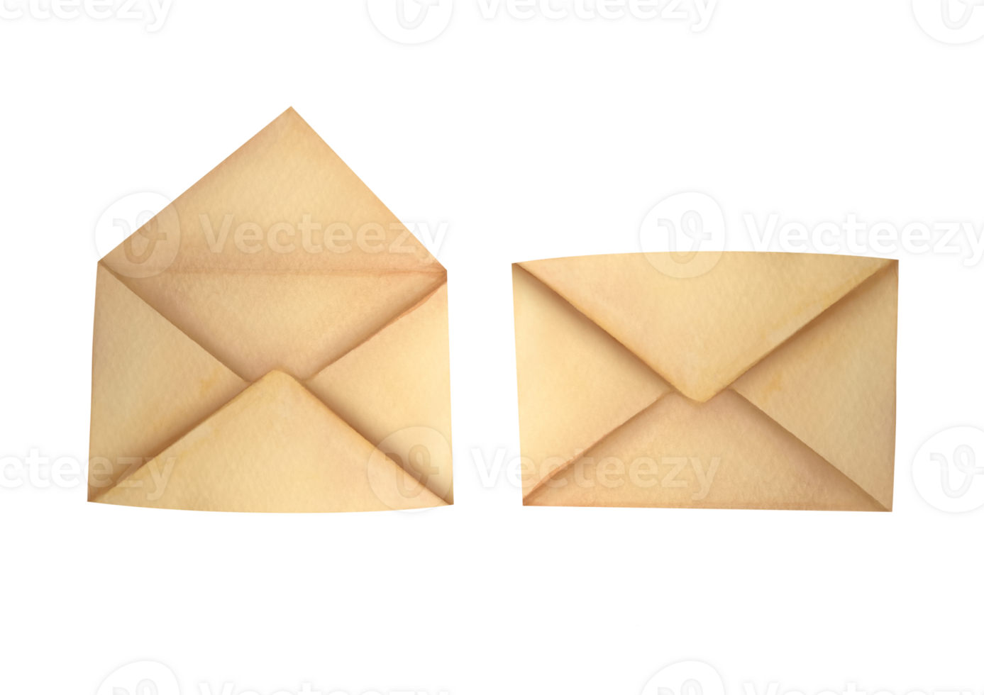 craft open and closed envelope for letters, correspondence, sending postcards and documents by post. clipart watercolor illustration on transparent background for greeting cards, wedding invitations png