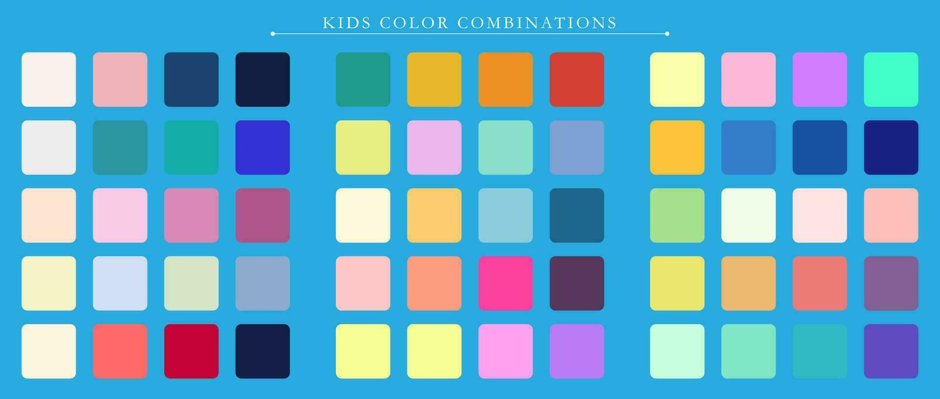 Kids palette. Trend color palette guide template. An example of a color palette. Forecast of the future color trend. Match color combinations. Vector graphics. Eps 10.