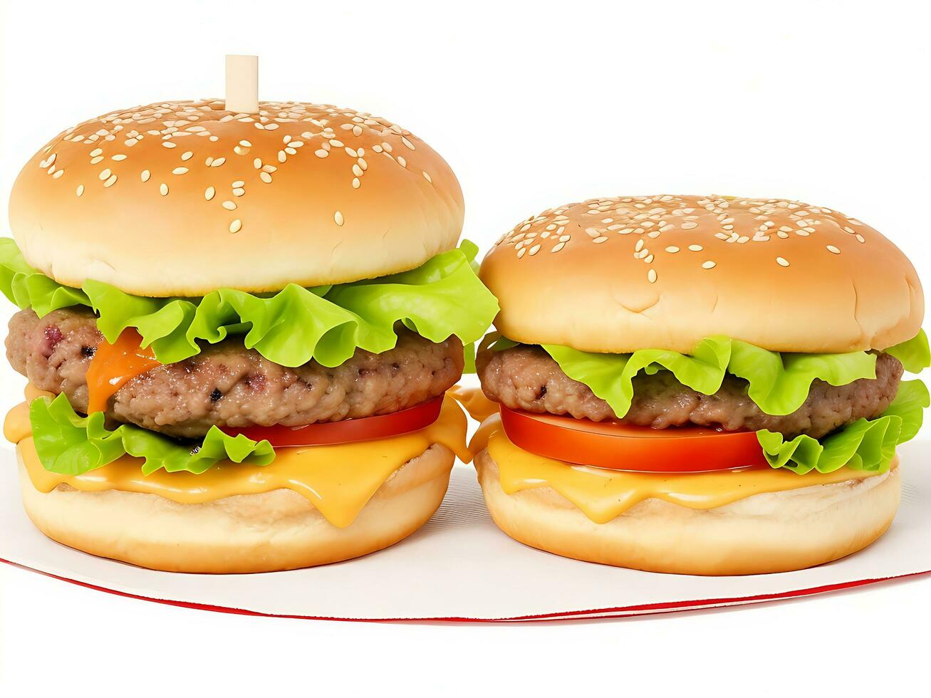 Fresco hecho en casa delicioso sabroso hamburguesa con dos chuletas y queso en mármol tablero generativo ai foto