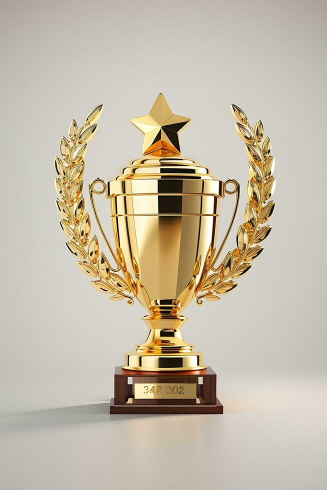 3d trophy golden color white background Generative Ai photo