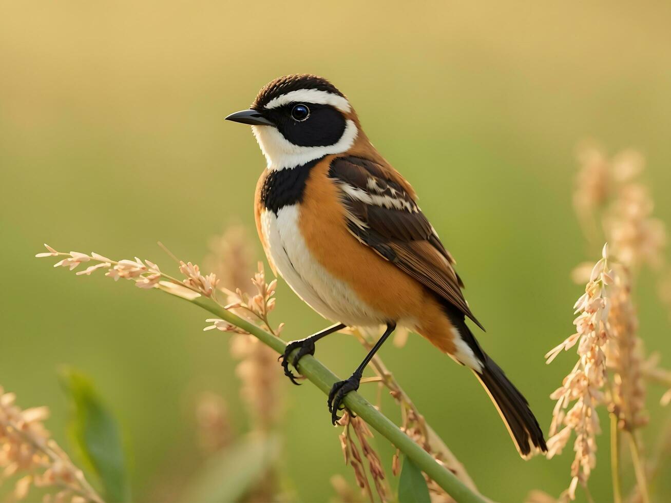 oriental culiblanco saxicola stejnegeri hermosa aves de Tailandia en el arroz campo generativo ai foto