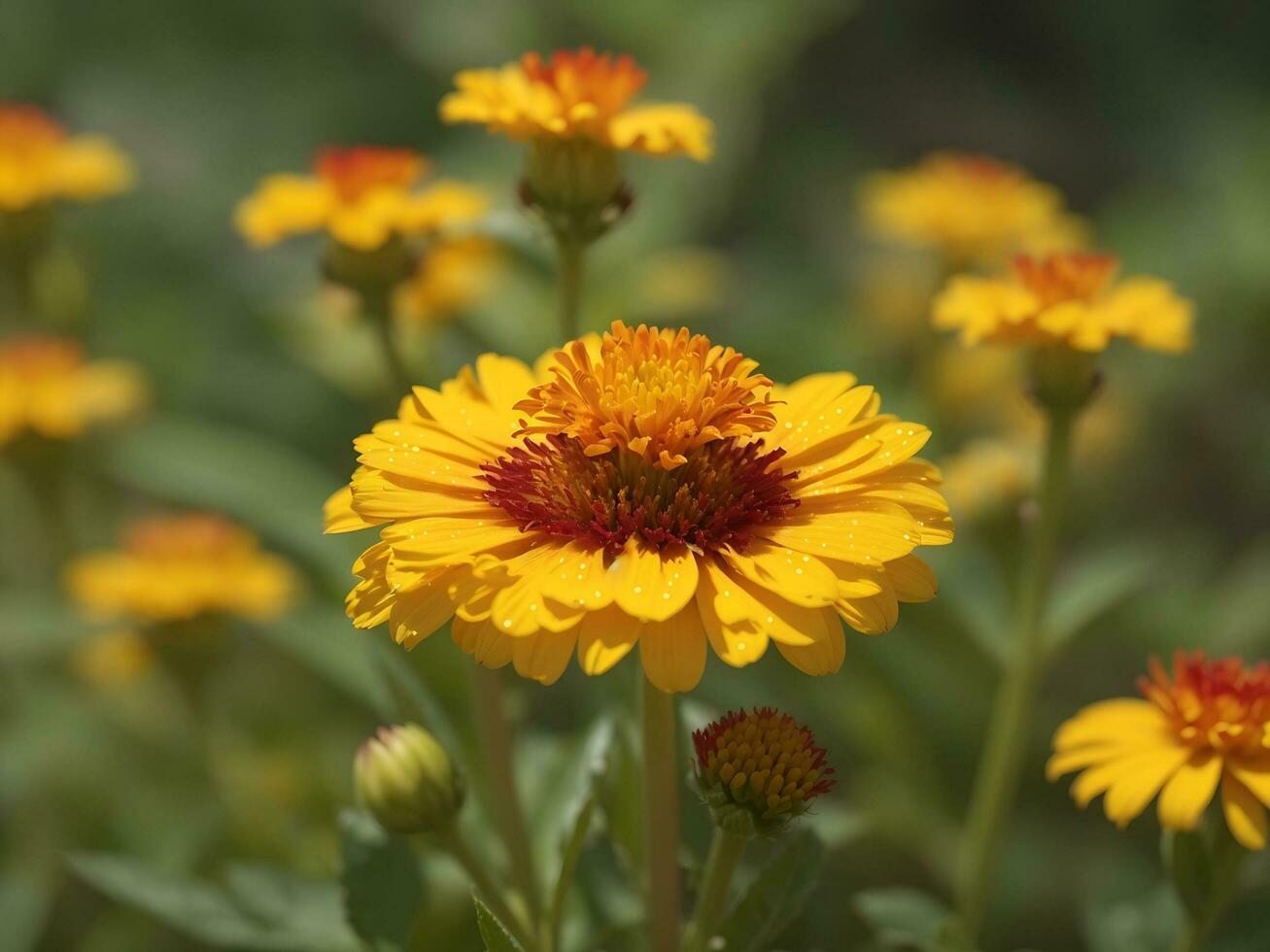 Closeup shot of a yellow gaillardia flower in garden Generative Ai photo