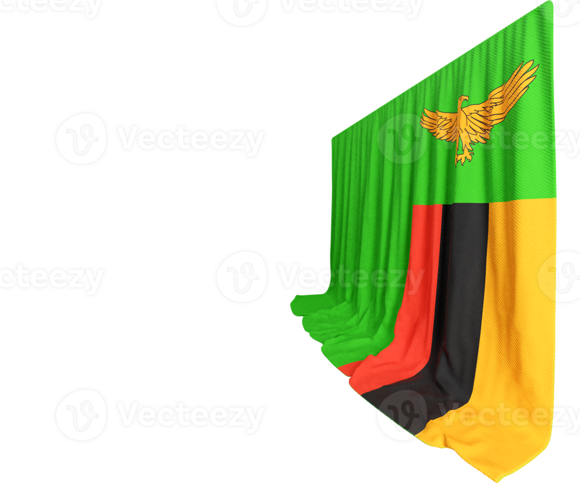 Zambia Flag Curtain in 3D Rendering called Flag of Zambia png