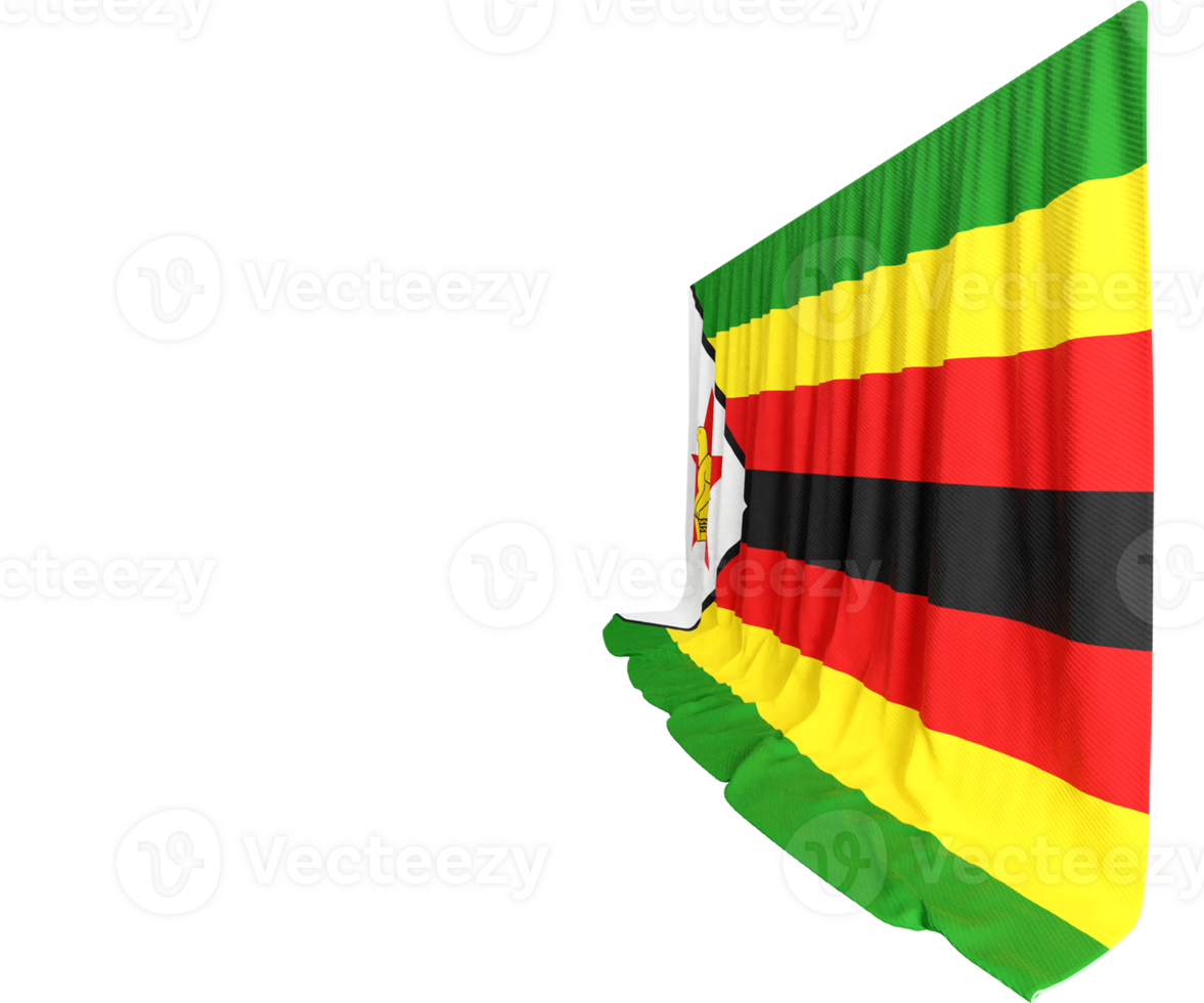 Zimbabwe Flag Curtain in 3D Rendering called Flag of Zimbabwe png