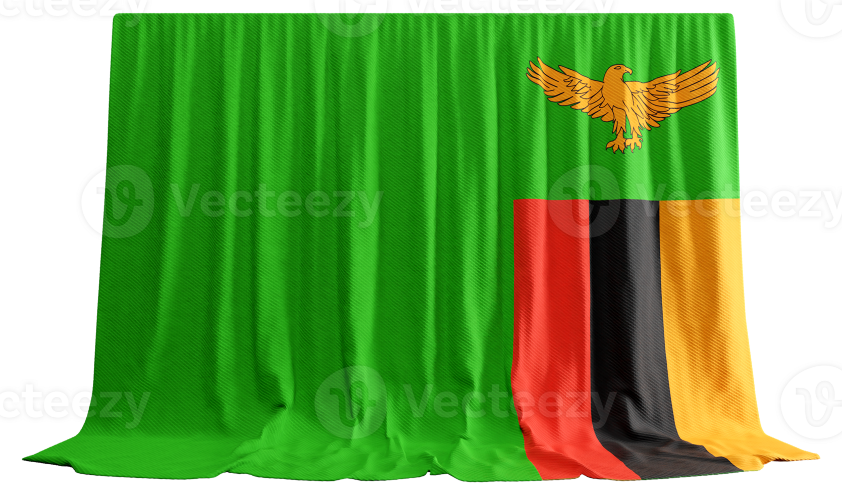 Zambia Flag Curtain in 3D Rendering called Flag of Zambia png