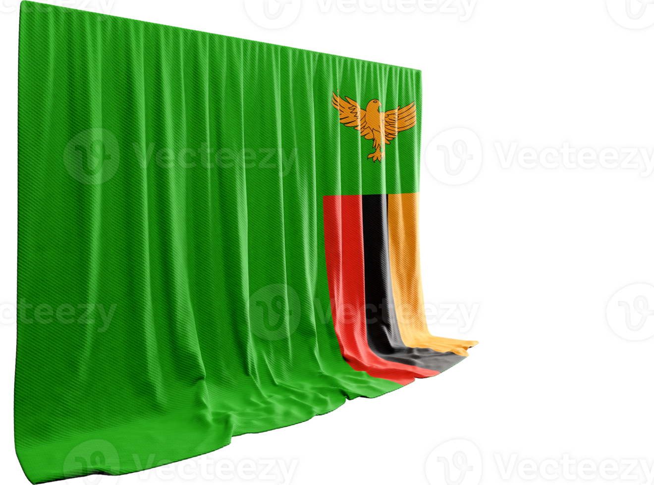 Zambia Flag Curtain in 3D Rendering called Flag of Zambia png