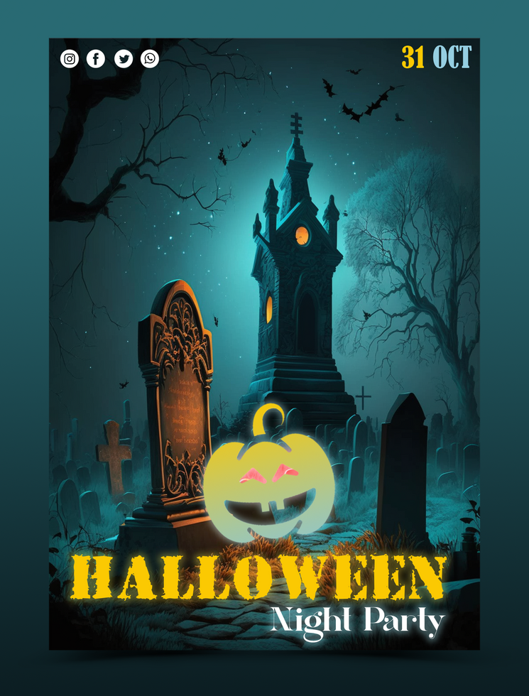 Happy Halloween party poster psd template design