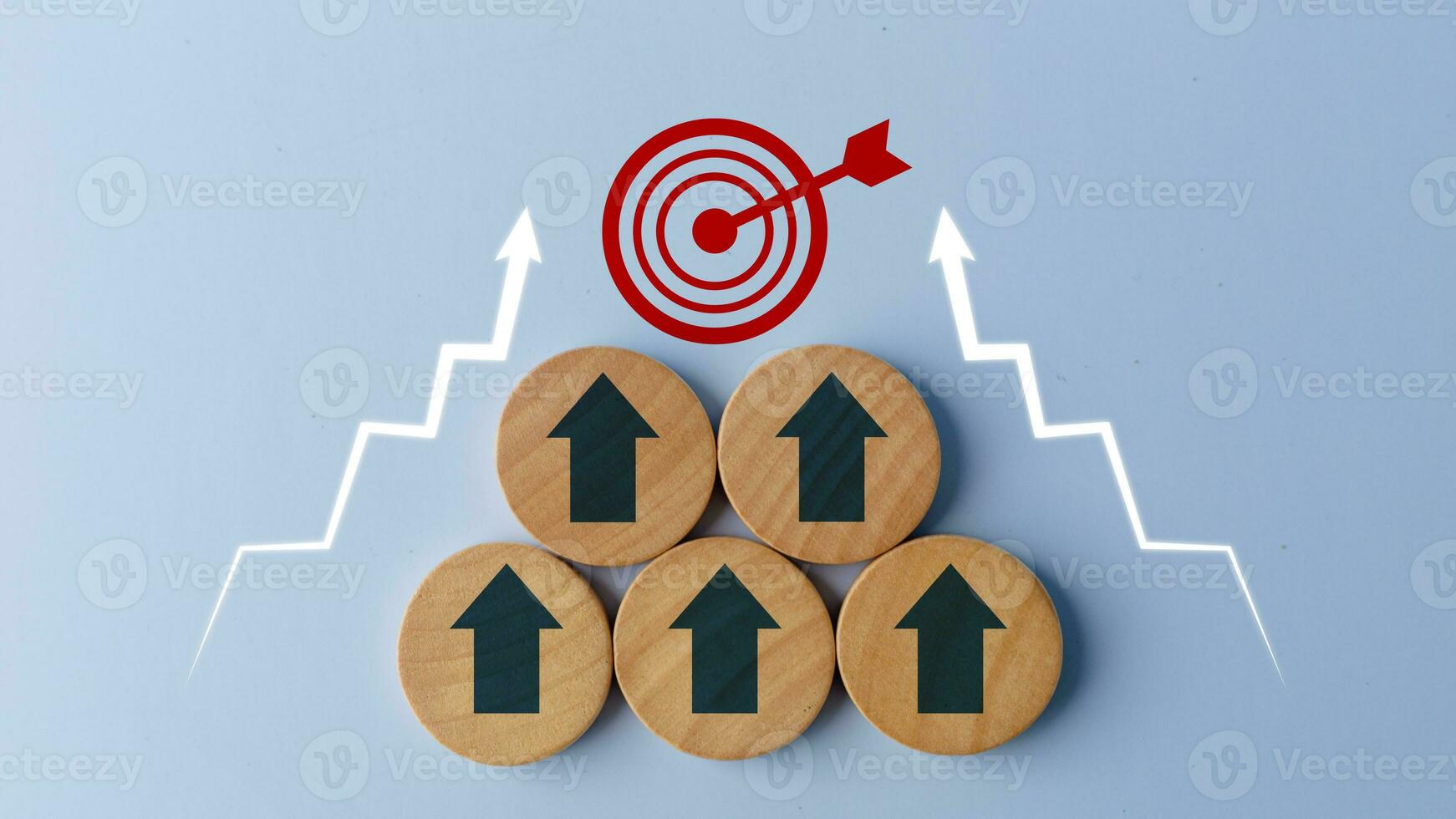 Business growth success achievement concept, arranging wooden block stacking target as step stair or ladder for planning customer group development concept. photo