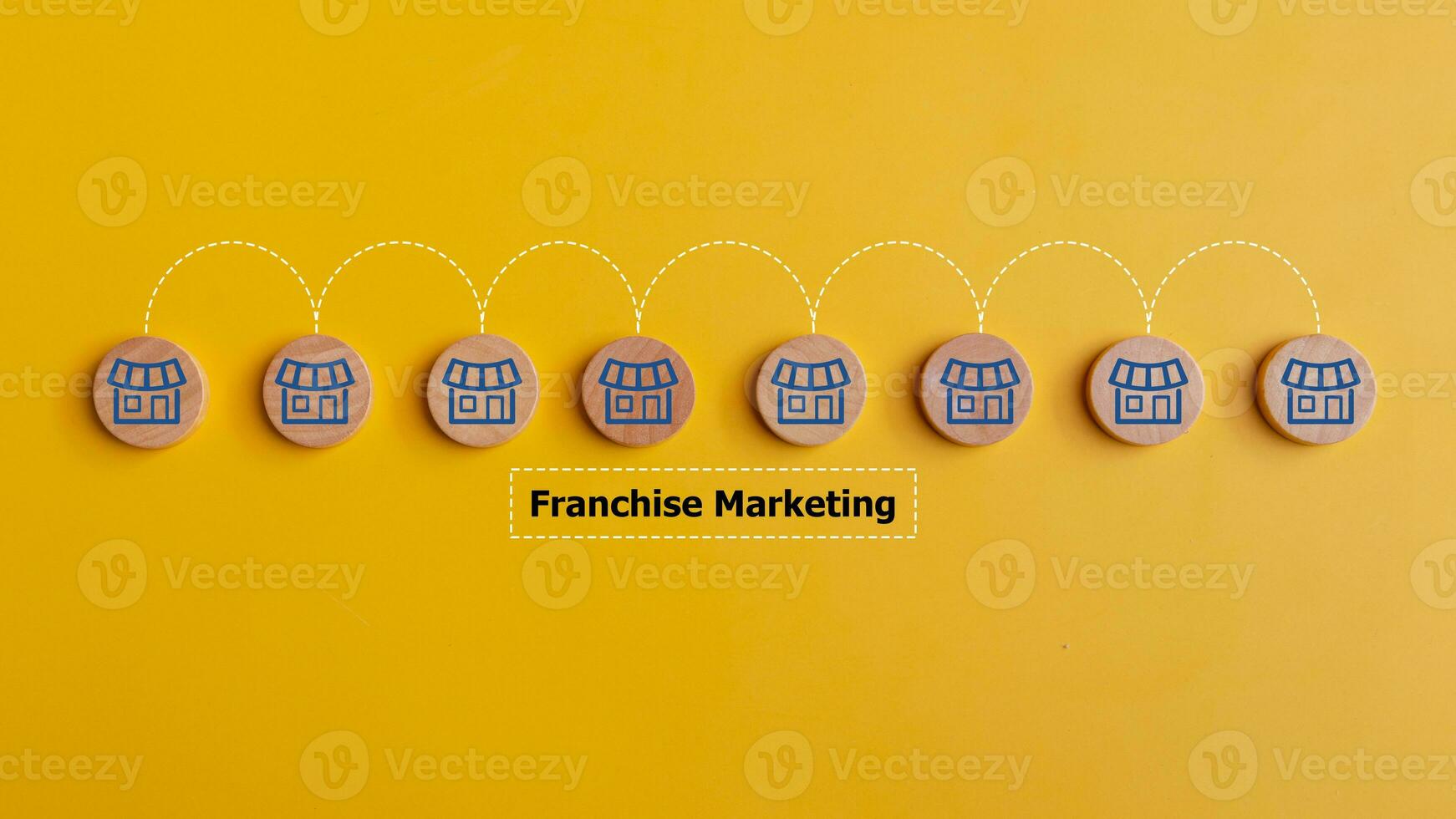 Service shop business planning strategy. Store network expansion structure. Wooden blocks with shop icons. design for business. Franchise business marketing system concept. photo