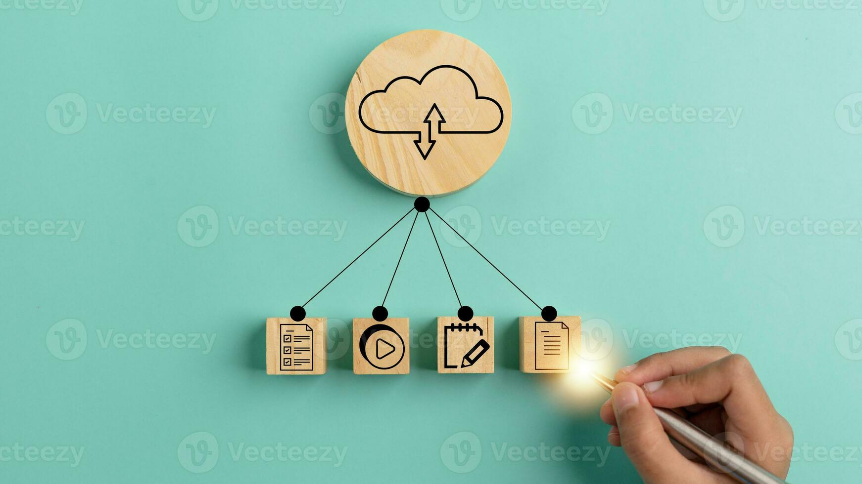 Cloud computing technology concept with hand drawing cloud computing icon on a wooden block. photo