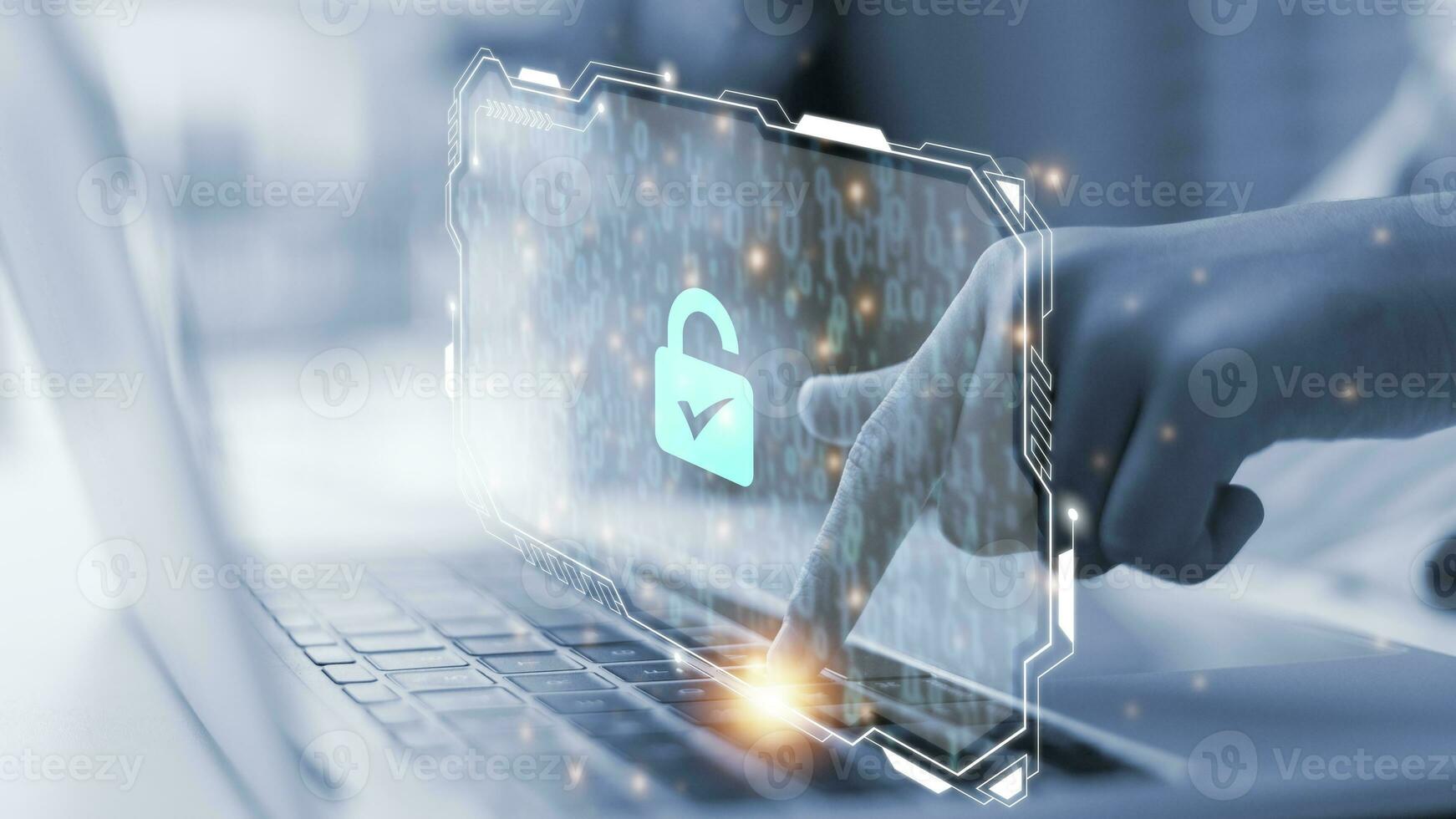 cybersecurity concept, user privacy security and encryption, secure internet access Future technology and cybernetics, screen padlock. photo