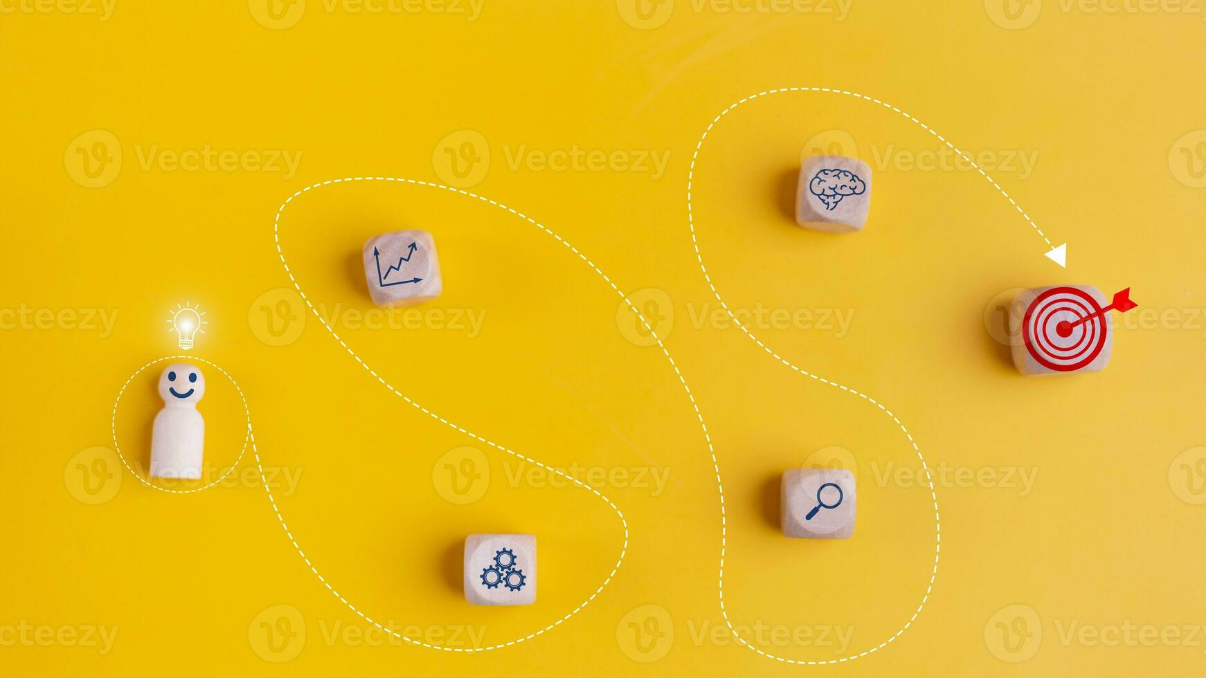 Leadership concept, leader on a yellow background. Goal and target, success and business target concept, project management, and company strategy. photo