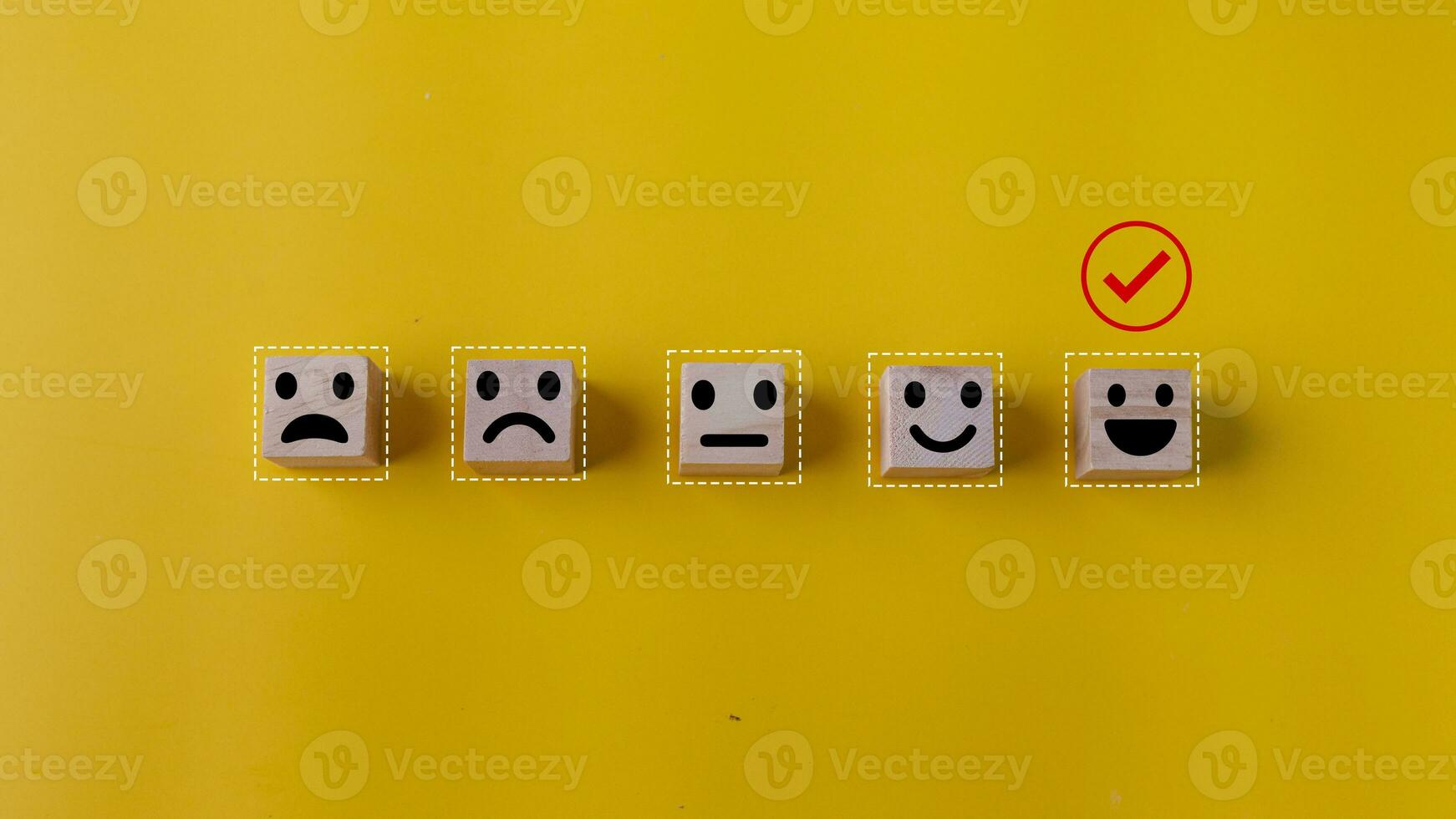 Wooden Level of mental health assessment max positive. cubes block with Positive, negative, neutral, happy, sad, angry, unhappy, sad, depressed, sad, upset, confused face smiley face symbol. photo