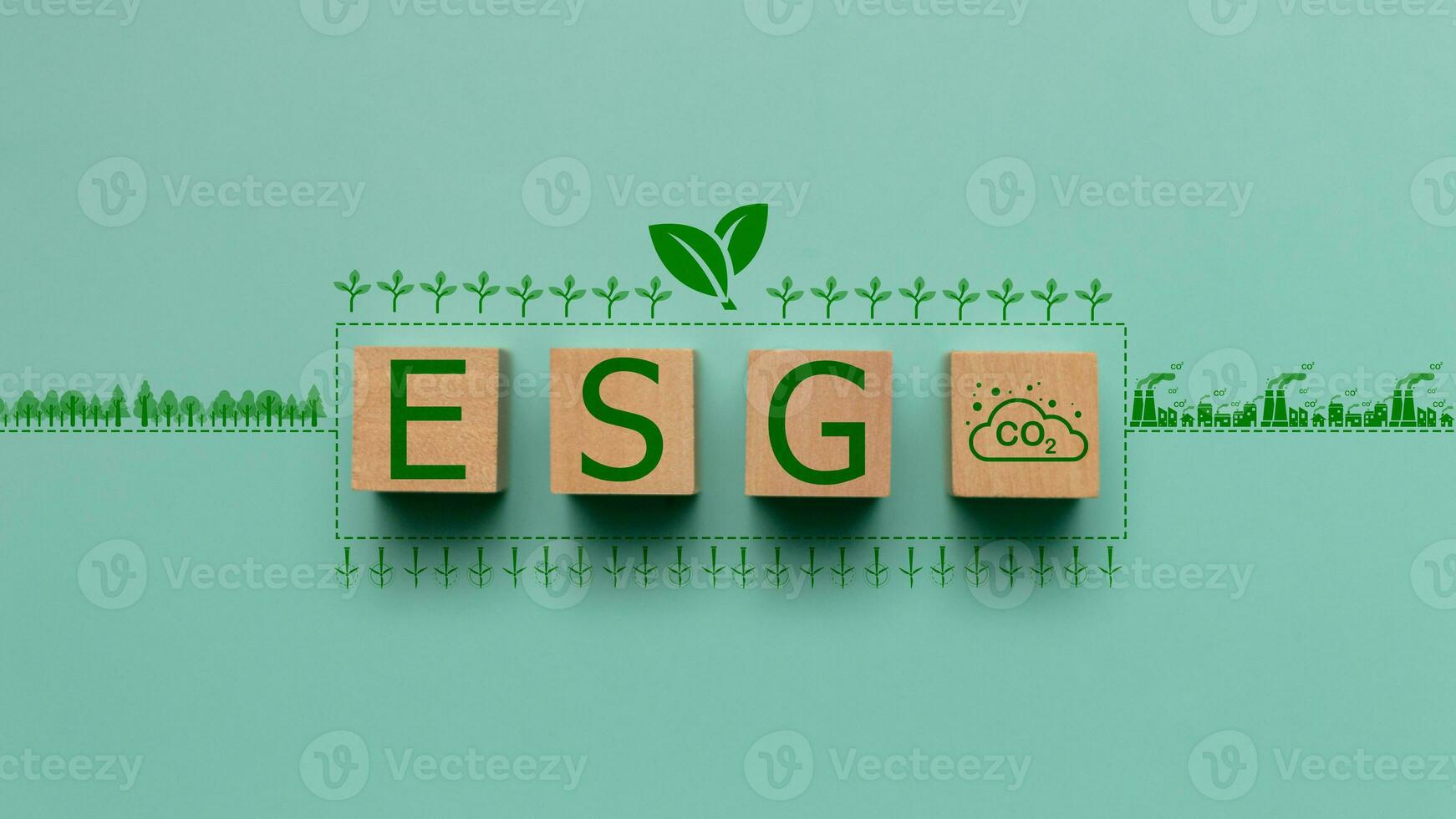 ESG wording on wooden cube block for sustainable organization development and corporation of Environment Social Governance concept. photo