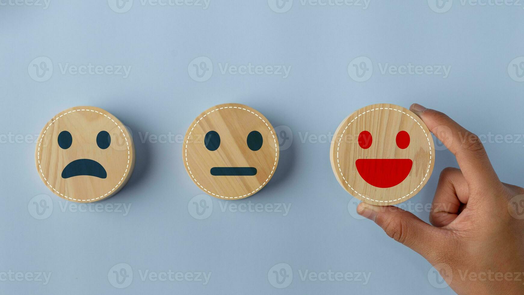 Smiley face mental health assessment positive. Thinking boost energy or fresh wellness emotion, Hand selection max happiness emotion. child wellness,world mental health day lifestyle of life concept. photo