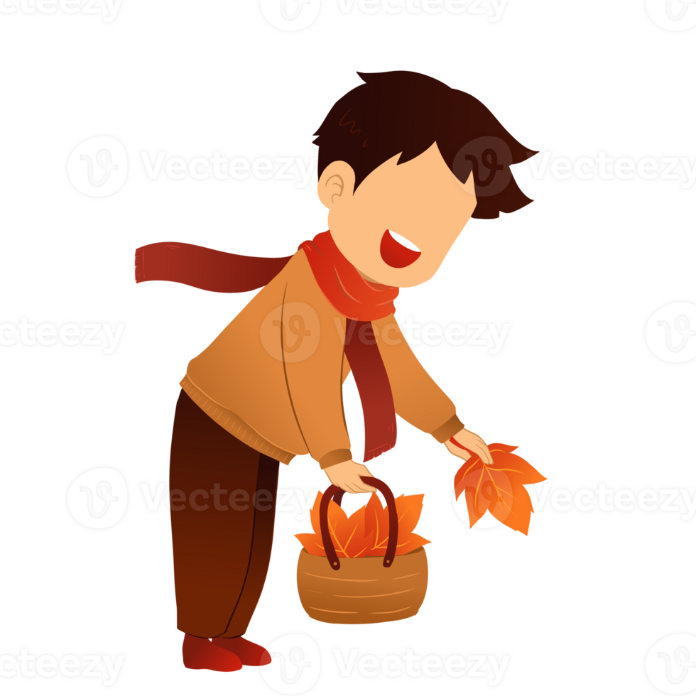 Kid Playing With Maple Leaves in Autumn Illustration png