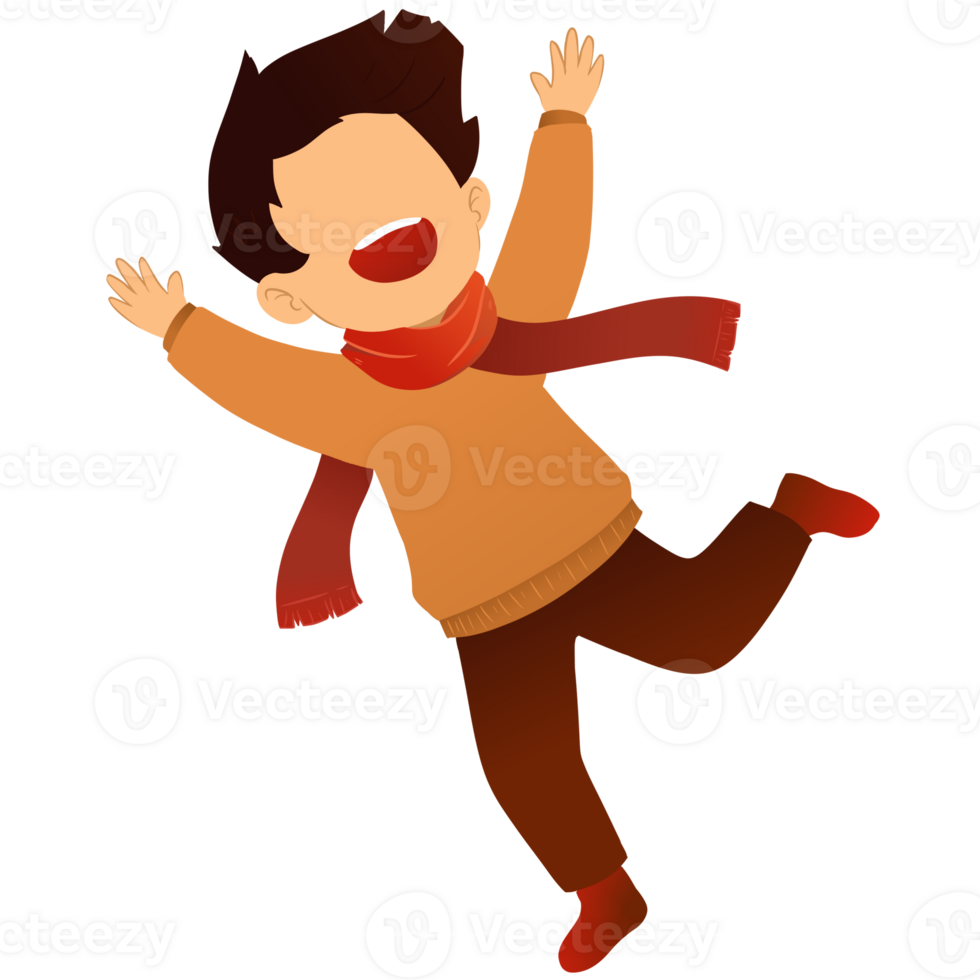 Cute Little Boy Wearing Shawl and Sweater Jumping and Dancing Illustration png