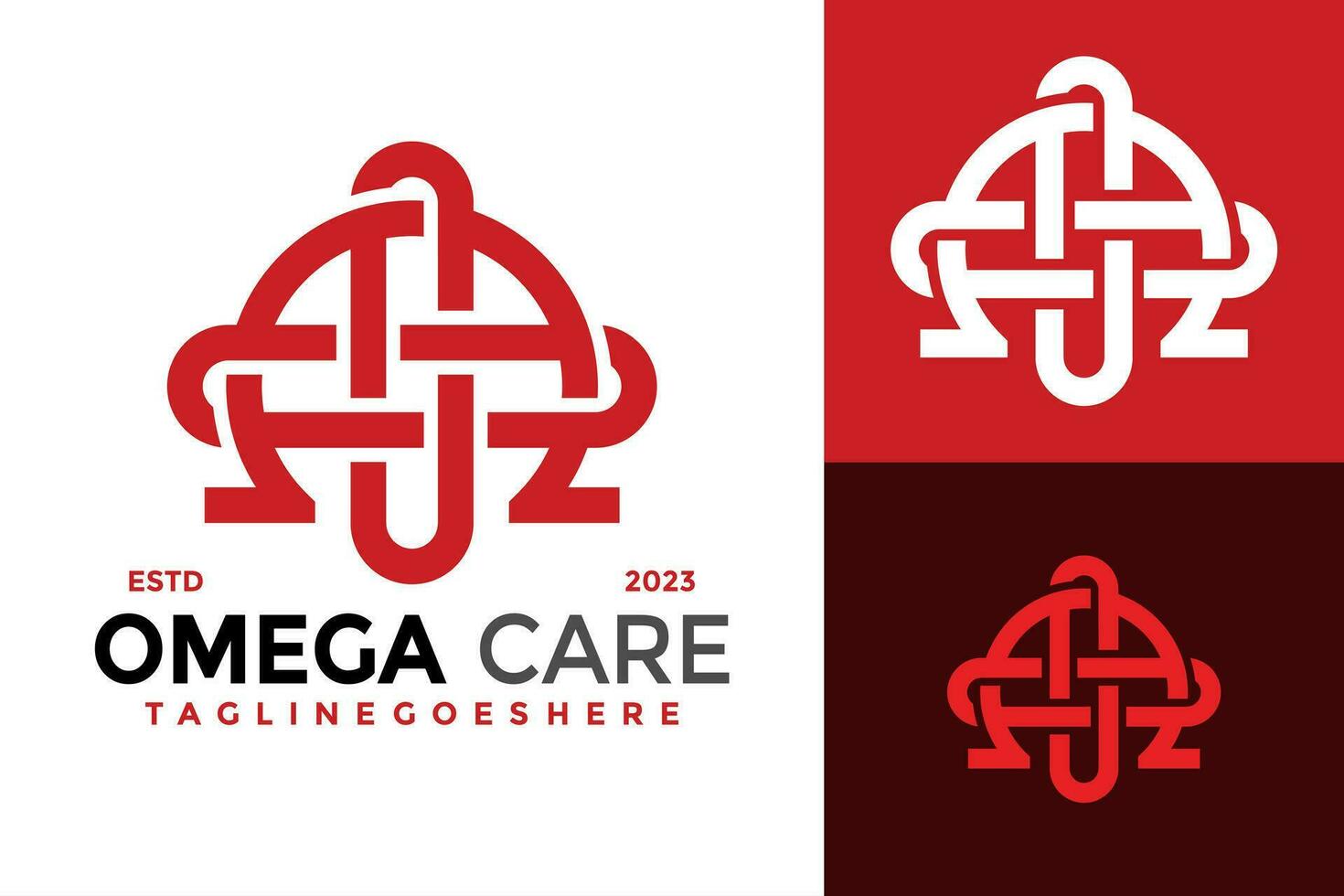 omega cruzar salud cuidado logo diseño vector símbolo icono ilustración