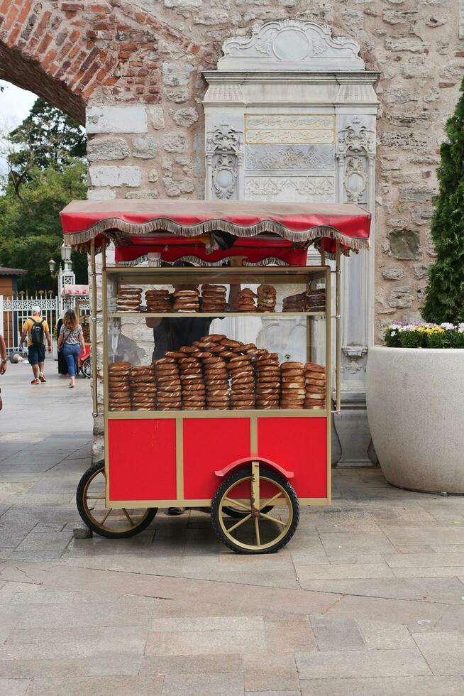 Turkey 12 march 2023. Turkish Bagel Simit selling at taqsim square in a van photo