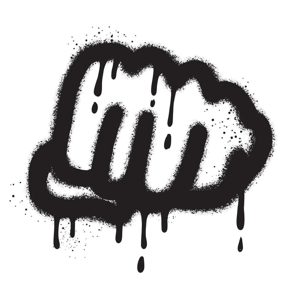 Spray Painted Graffiti fist hand icon Sprayed. graffiti fist power symbol with over spray in black over white. vector