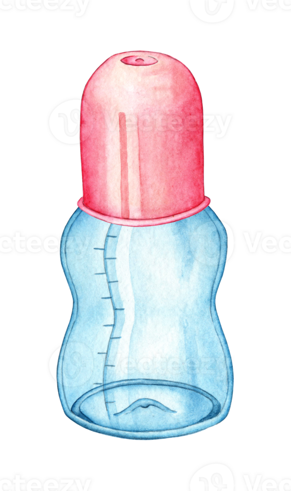aguarela ilustração Rosa vintage garrafa. bebê garrafa para alimentando. padrões para crianças roupas têxteis, papel de parede, invólucro papel, embalagem, Projeto cartões. isolado png