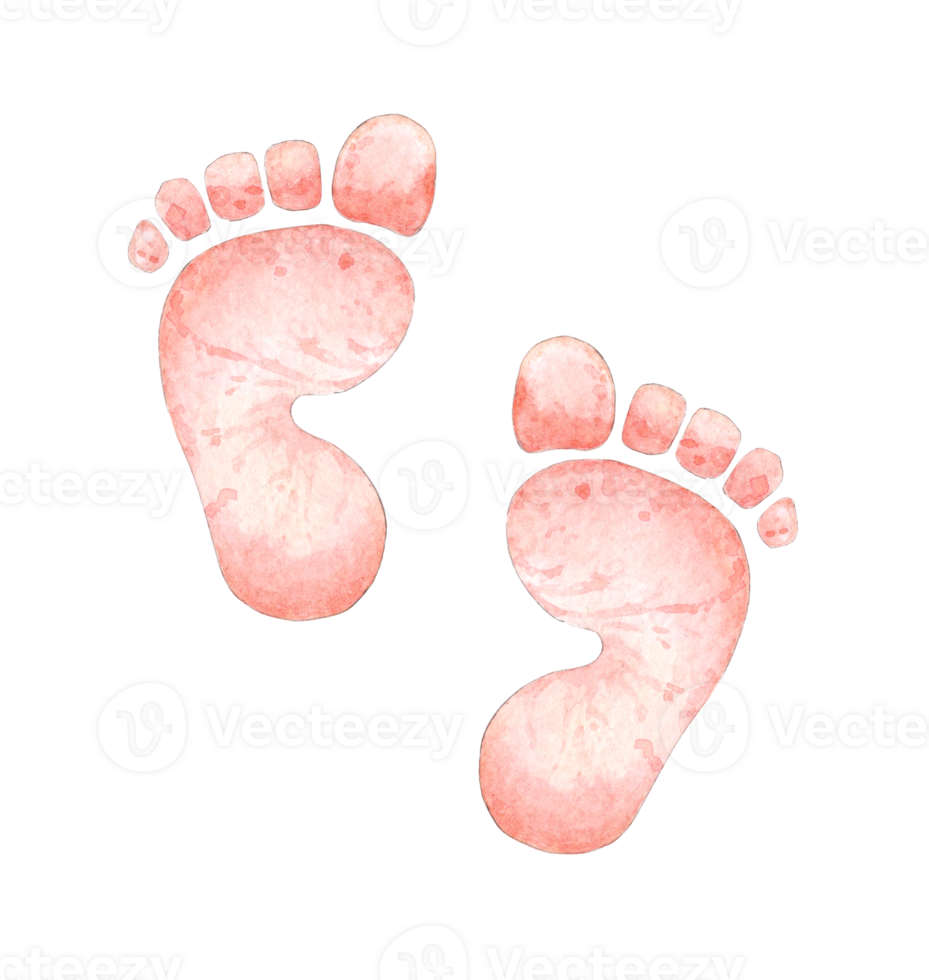 waterverf illustratie van roze prints van kinderen voeten. pasgeboren, Hallo, baby, peuter, baby, poster, kinderkamer decor, groet kaart, uitnodiging kaart, baby douche, verjaardag. png