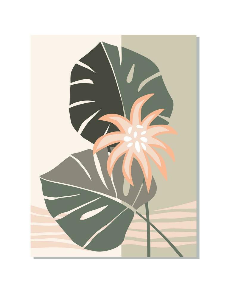 resumen diseño con tropical plantas y flores, vector ilustración en plano estilo.