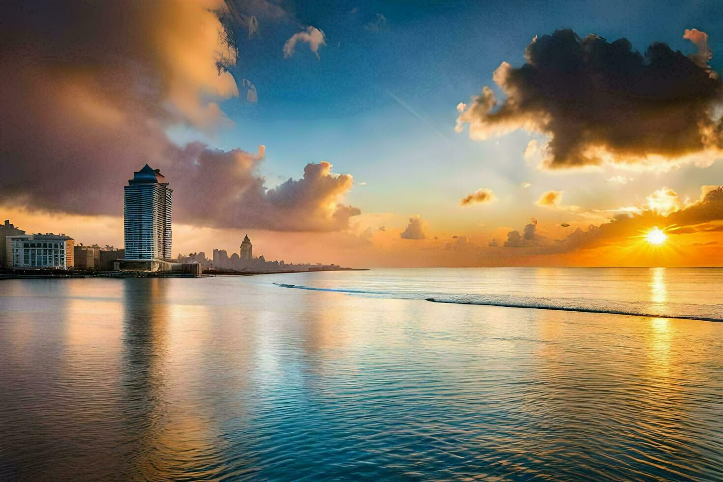 el Dom conjuntos terminado el Oceano y edificios en la Habana. generado por ai foto