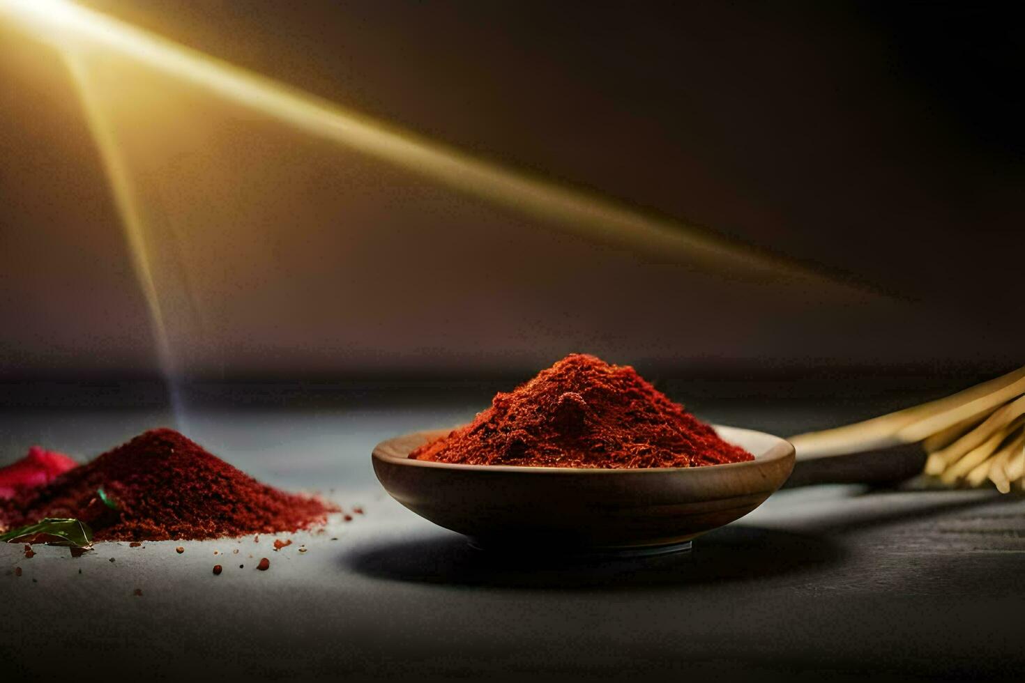 a bowl of red powder and a spoon with a red flower. AI-Generated photo