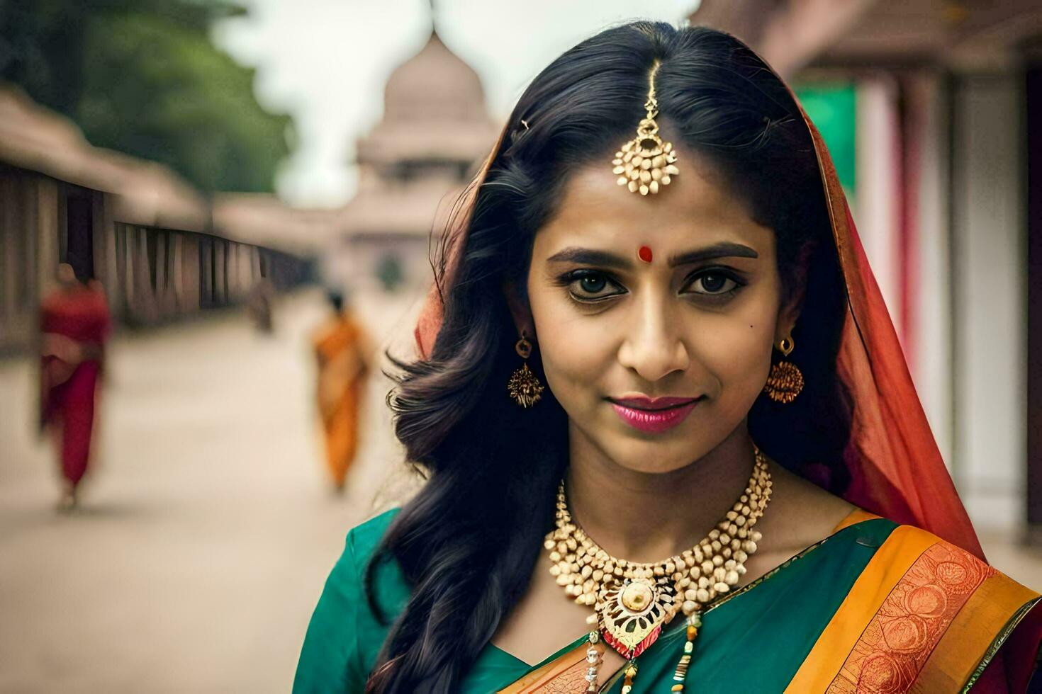 a beautiful indian woman wearing a traditional sari. AI-Generated photo