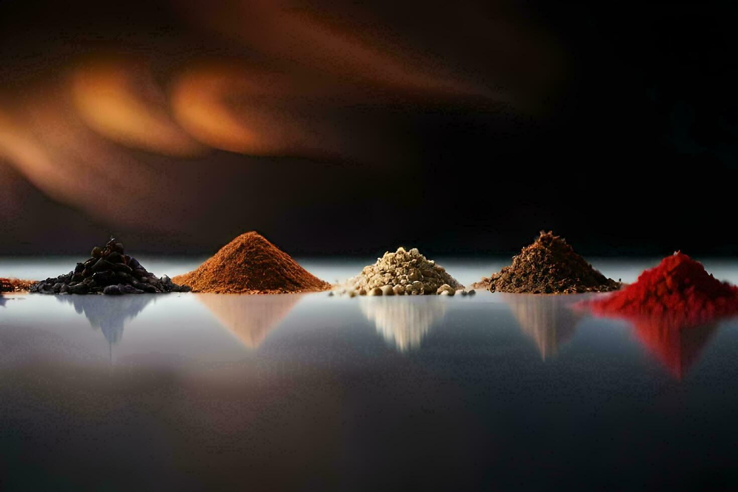 a collection of spices on a black background. AI-Generated photo