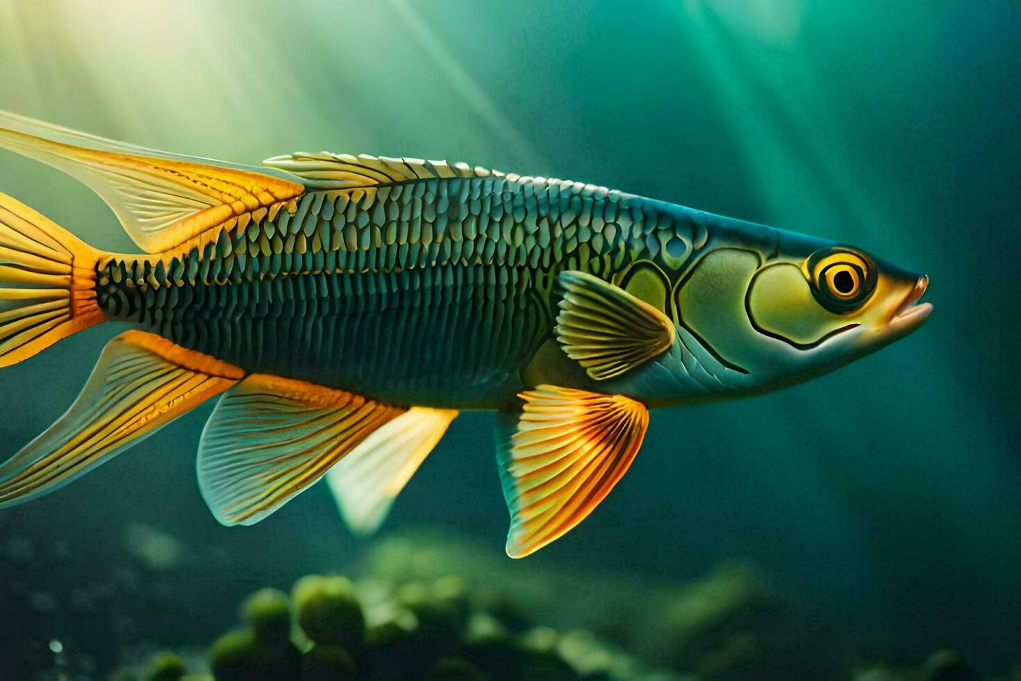 a fish with bright yellow and orange fins. AI-Generated photo