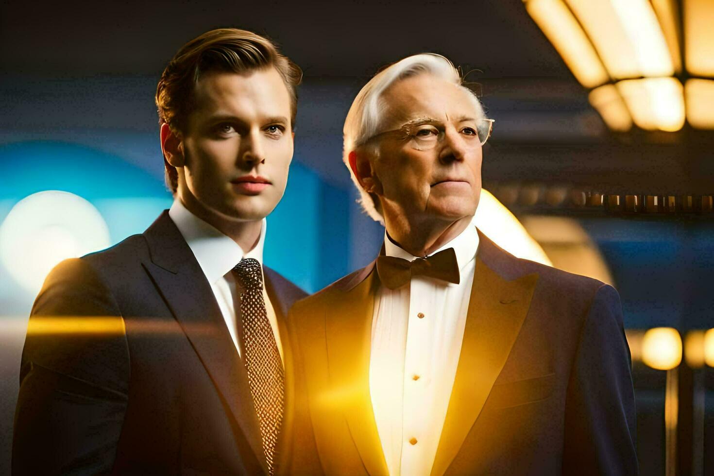 two men in suits standing next to each other. AI-Generated photo