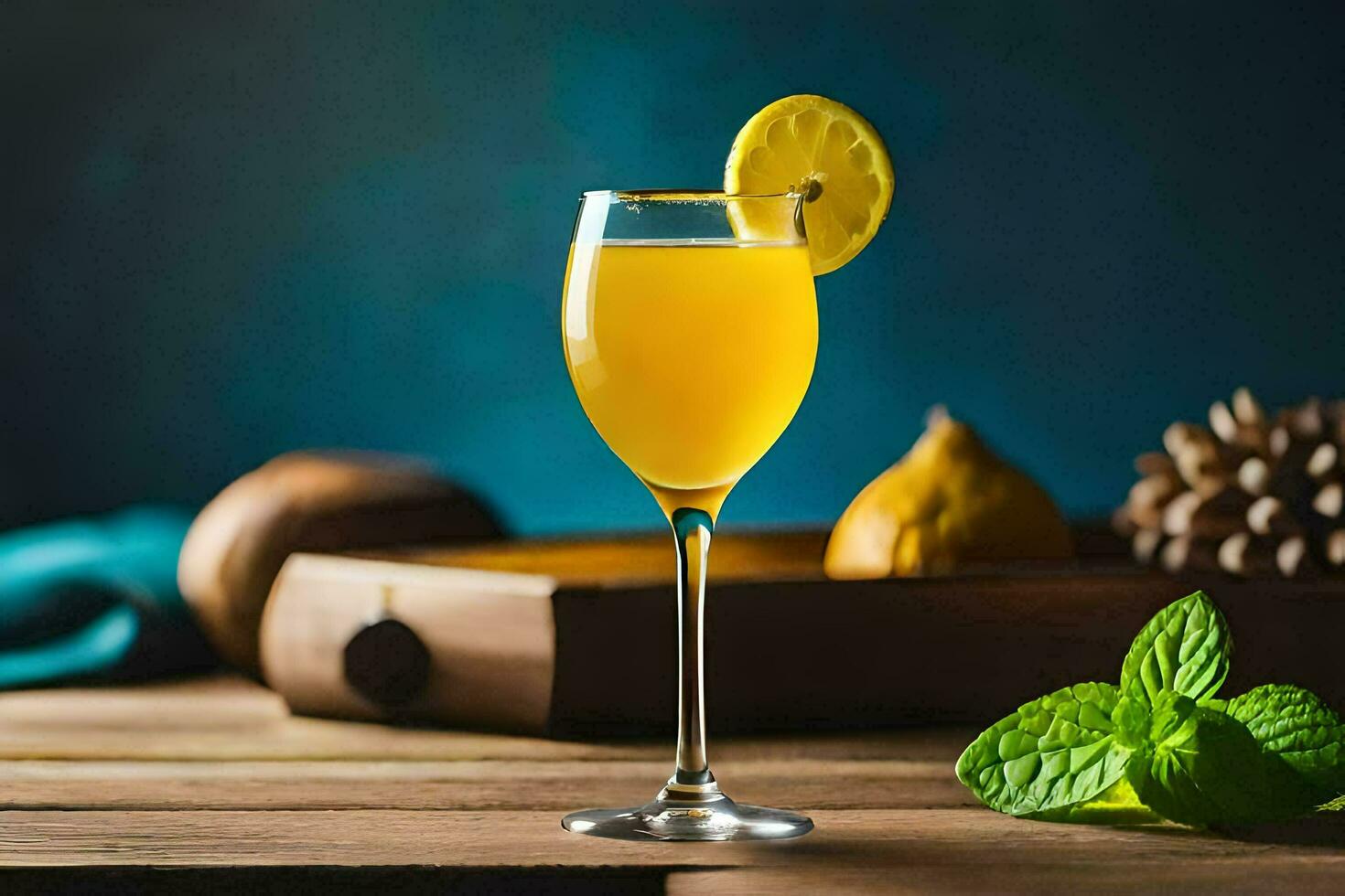 a glass of orange juice with a lemon slice on the side. AI-Generated photo