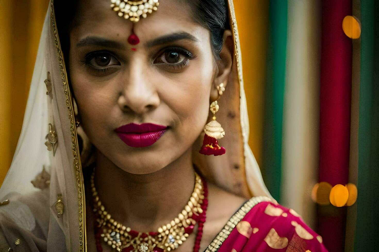 a woman wearing a traditional indian wedding dress. AI-Generated photo