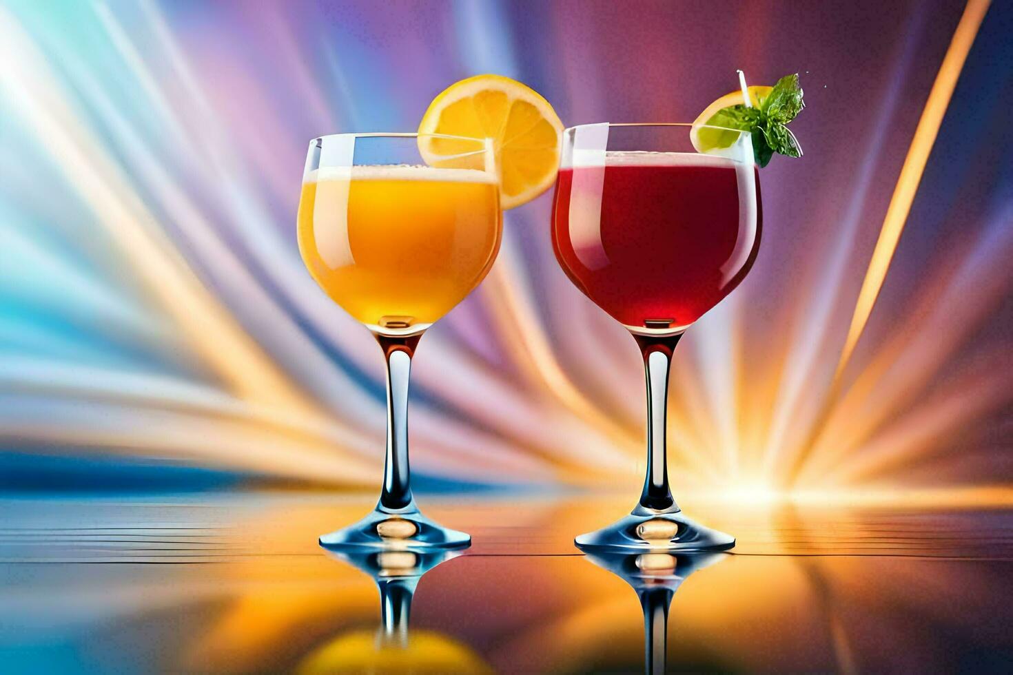 two glasses of orange juice with a slice of lemon. AI-Generated photo