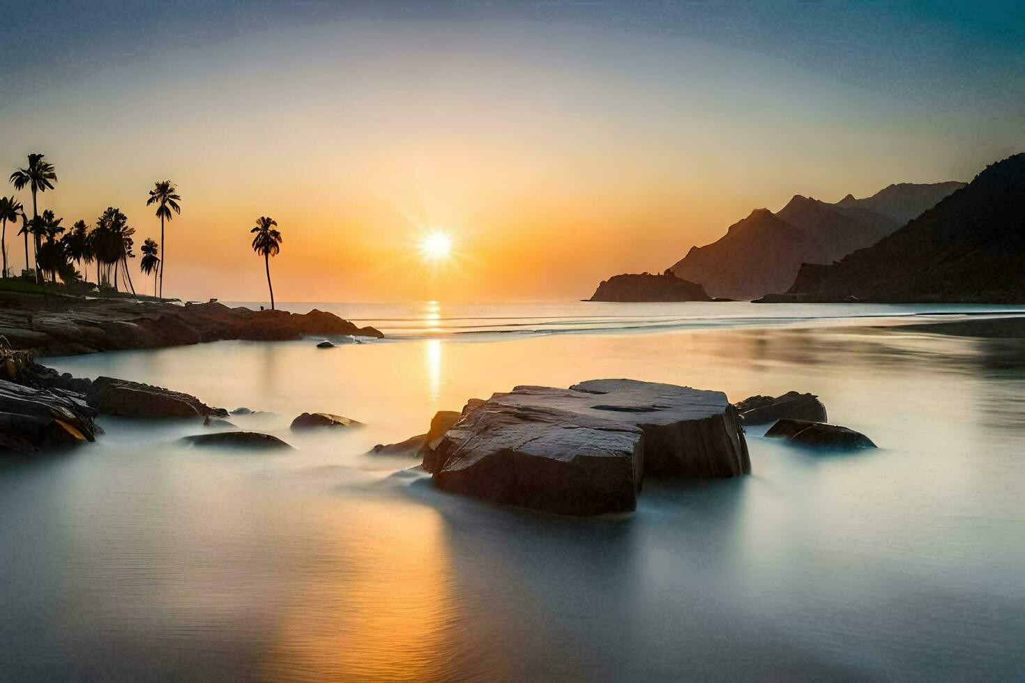 el Dom conjuntos terminado el Oceano y rocas generado por ai foto