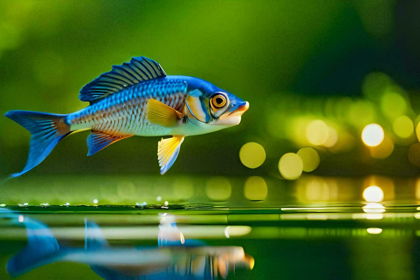 a fish is floating in the water with a green background. AI-Generated photo
