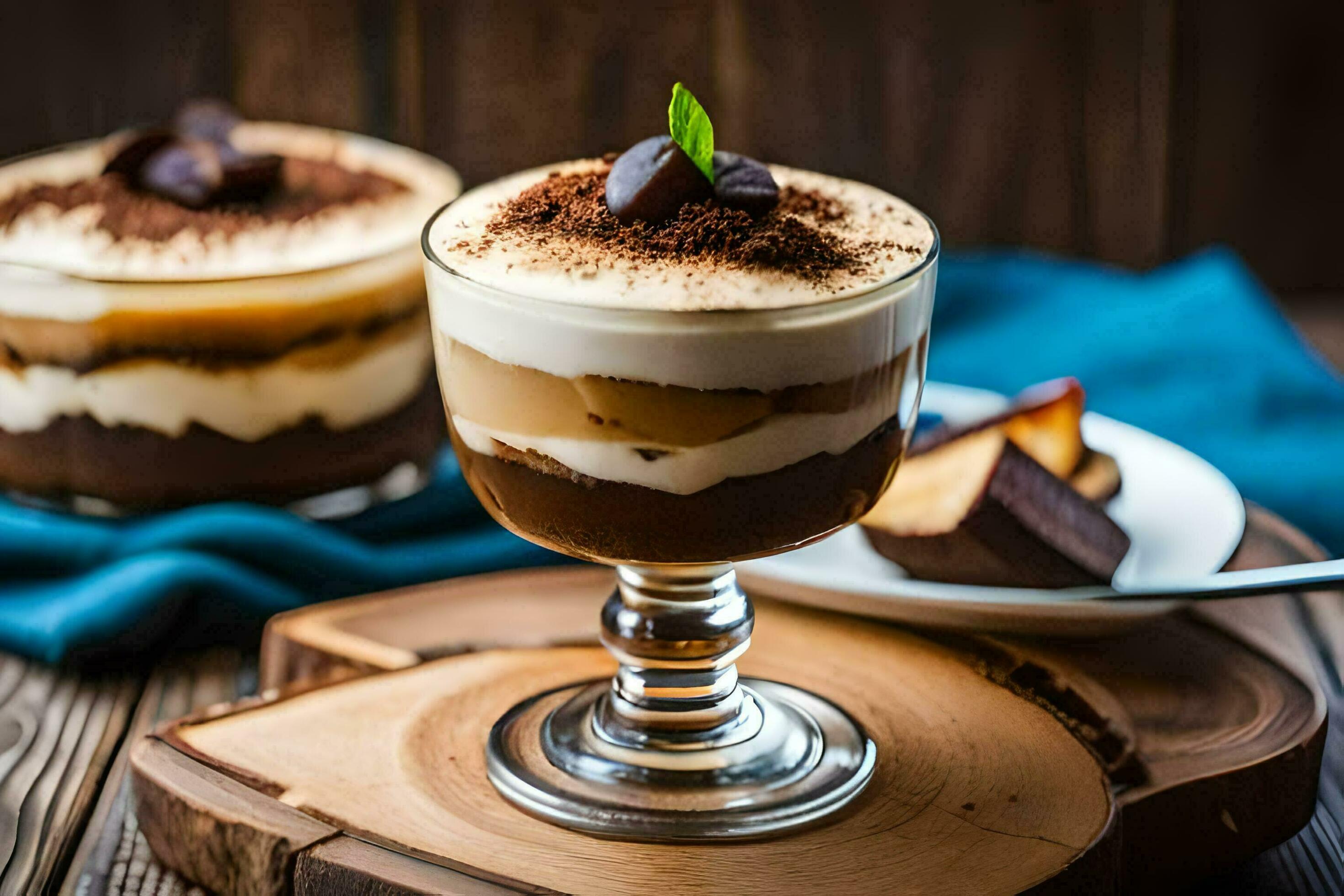 two dessert cups with chocolate and whipped cream. AIGenerated