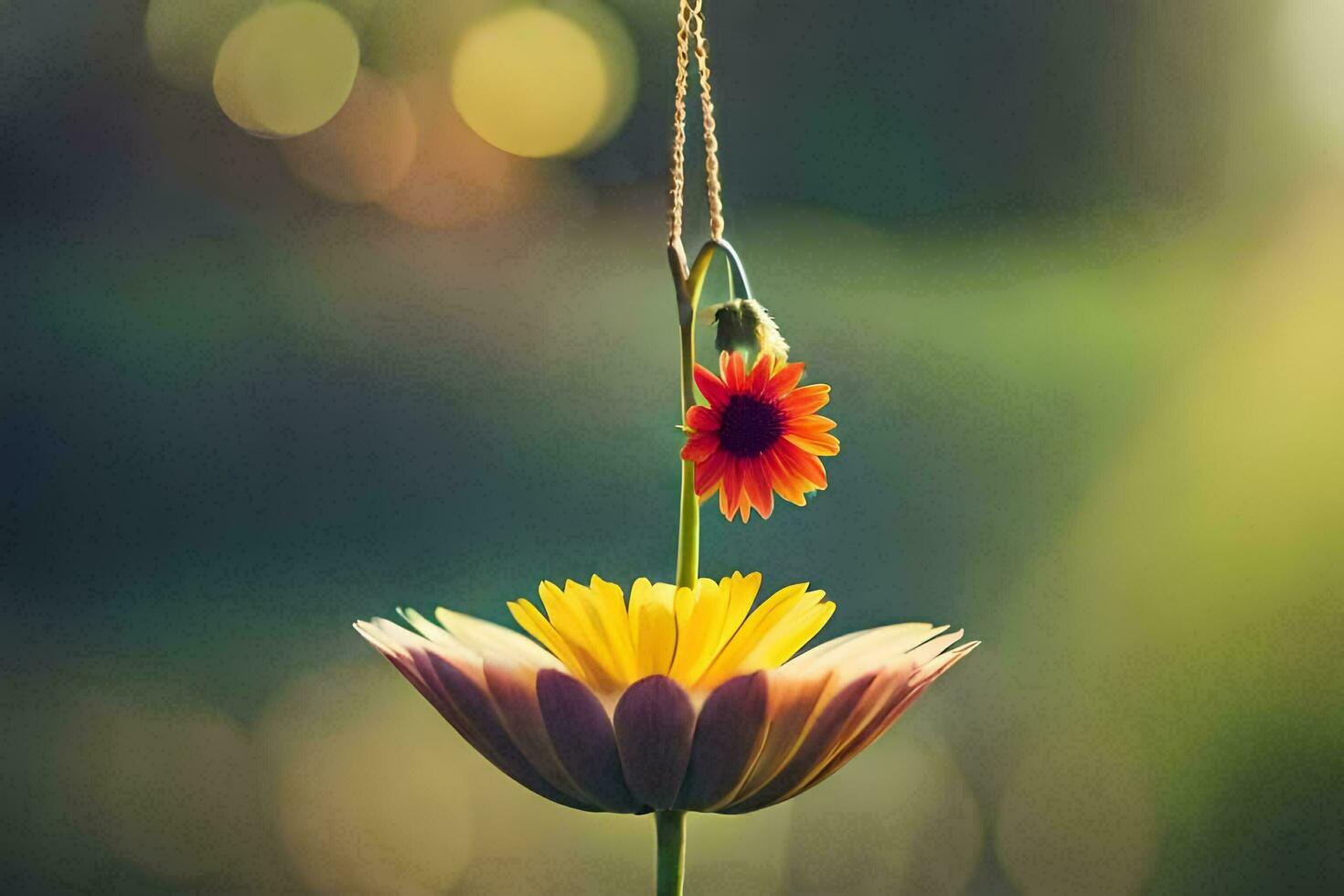 a flower hanging from a chain. AI-Generated photo