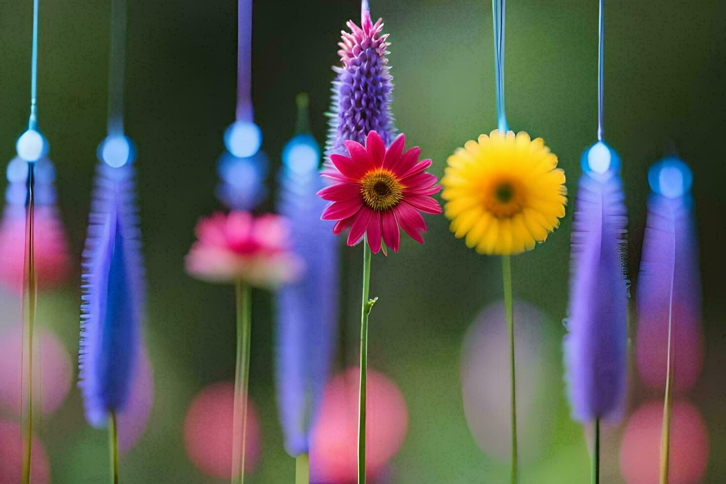 vistoso flores son colgando desde un cadena. generado por ai foto