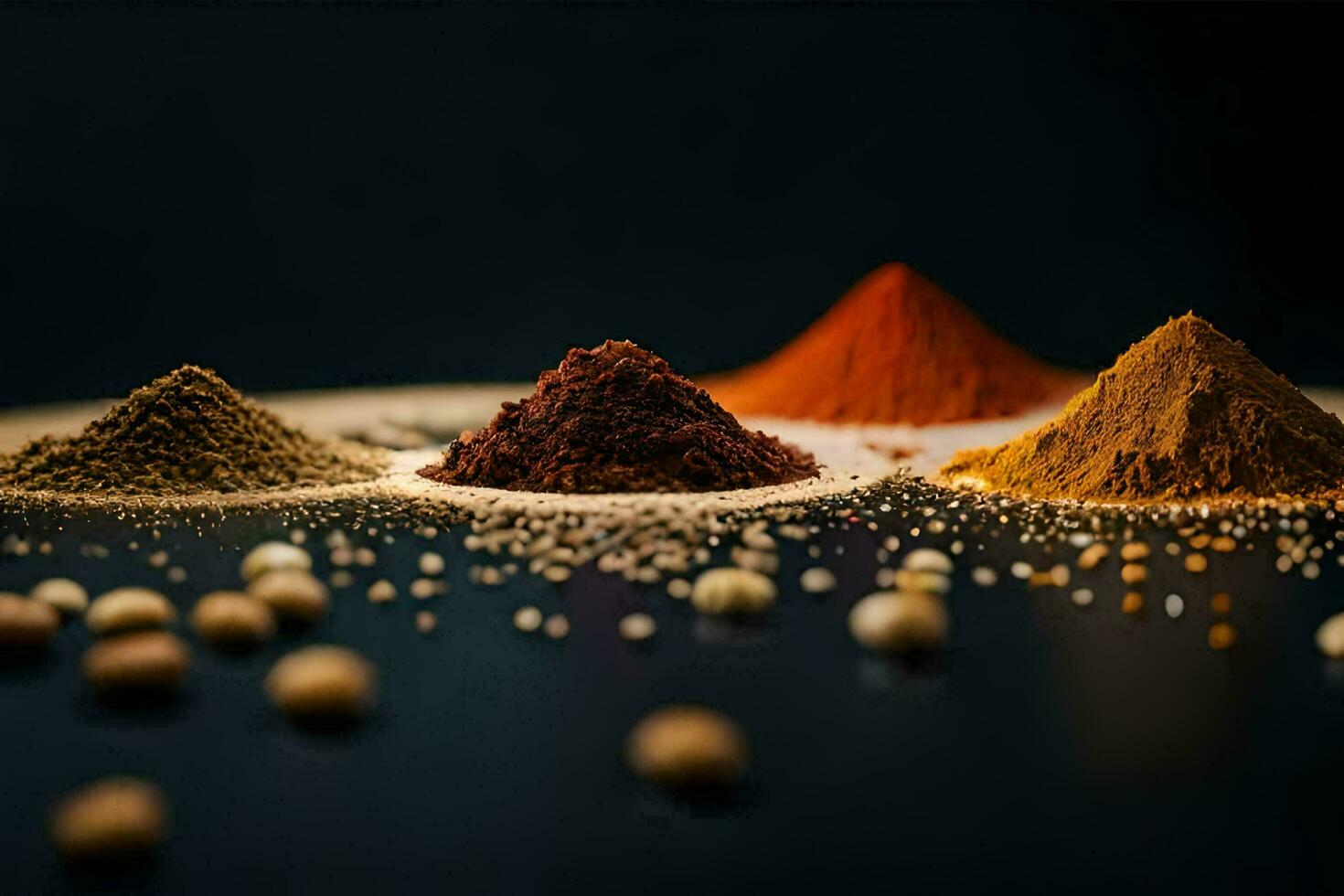 a variety of spices and spices on a black background. AI-Generated photo