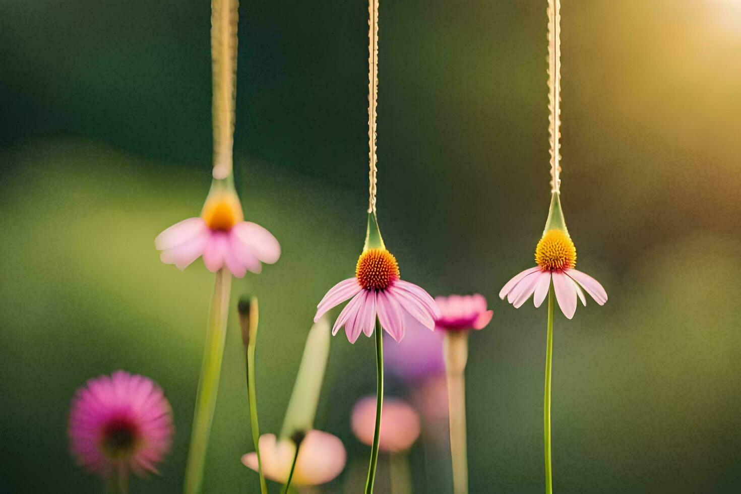 pink flowers hanging from a string. AI-Generated photo