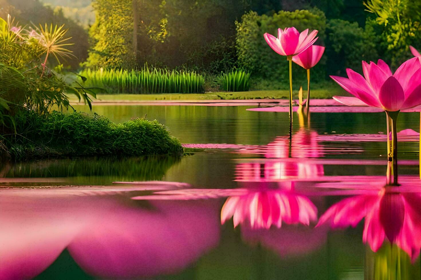 rosado loto flores en el agua. generado por ai foto