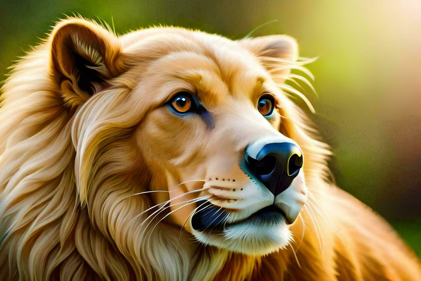 a lion in a field with a green background. AI-Generated photo