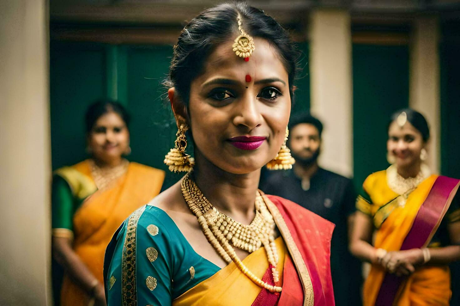 a woman in a traditional sari poses for the camera. AI-Generated photo