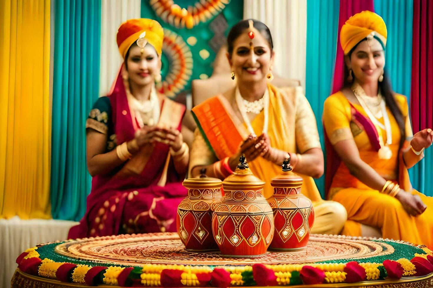 indio Boda ceremonia en el ciudad. generado por ai foto