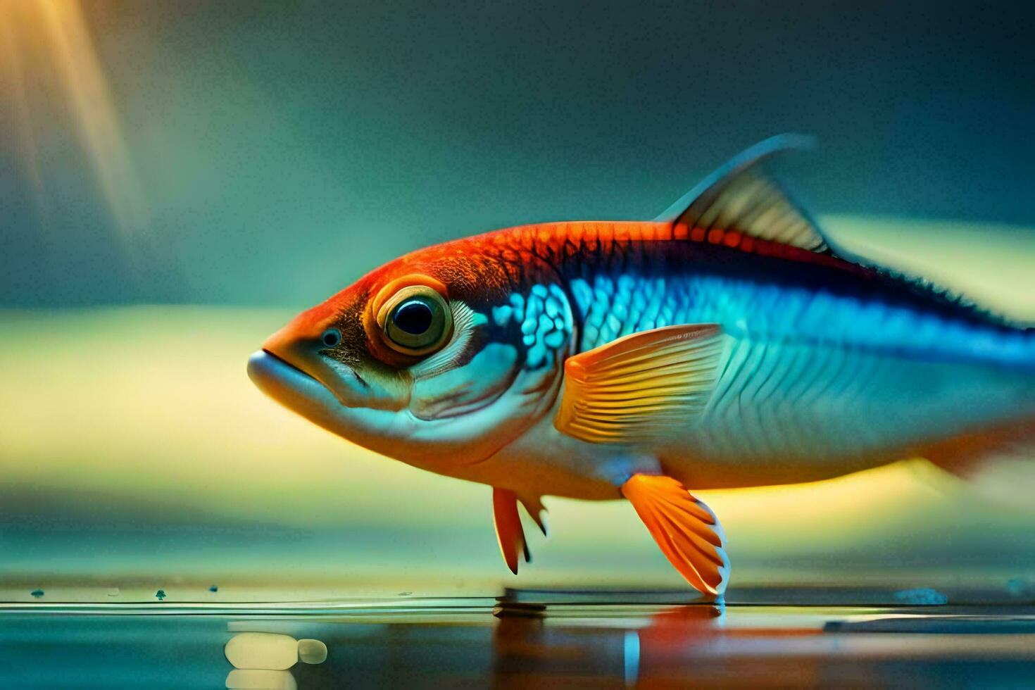 a fish is walking on the water. AI-Generated photo