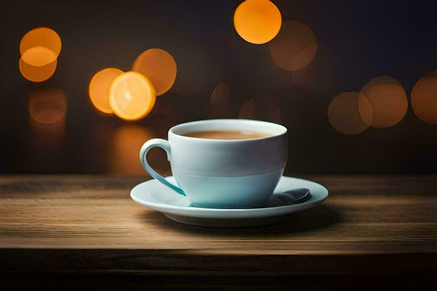 a cup of tea on a wooden table. AI-Generated photo